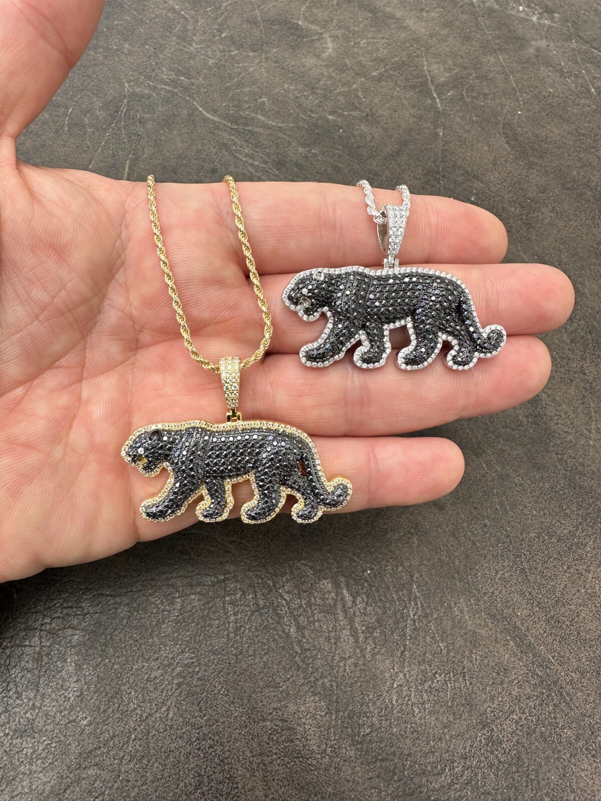 Pre-owned Black Panther Moissanite 925 Silver/gold Plated Iced  Jaguar Pendant Necklace