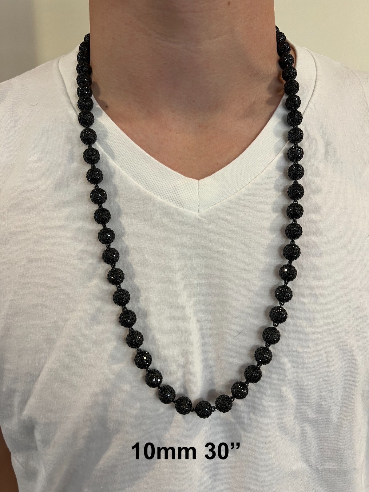Pre-owned Harlembling Black Moissanite Ball Chain - Black Rhodium Over 925 Silver - Shambala Necklace