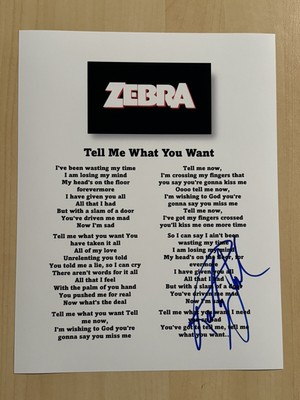 RANDY JACKSON SIGNED LYRIC SHEET AUTOGRAPHED ZEBRA BAND LEAD SINGER RARE COA