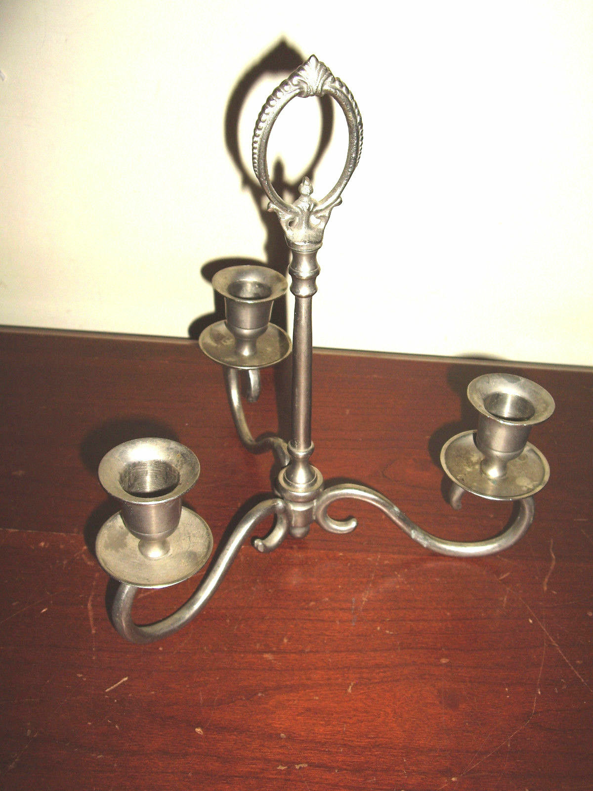 Pewter Look 3 Candle Low Candelabra