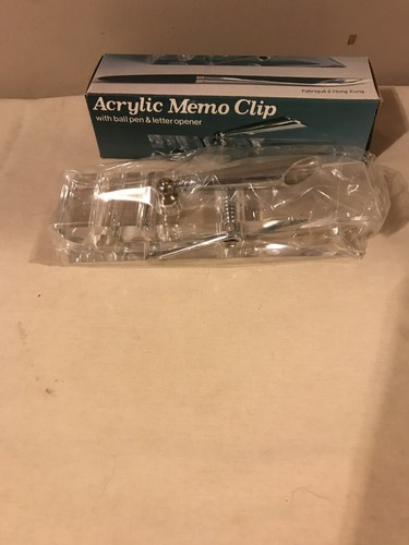 VTG LARGE ACRYLIC CLOTHES PIN PAPER MEMO CLIP, PEN HOLDER, LETTER OPENER & BOX