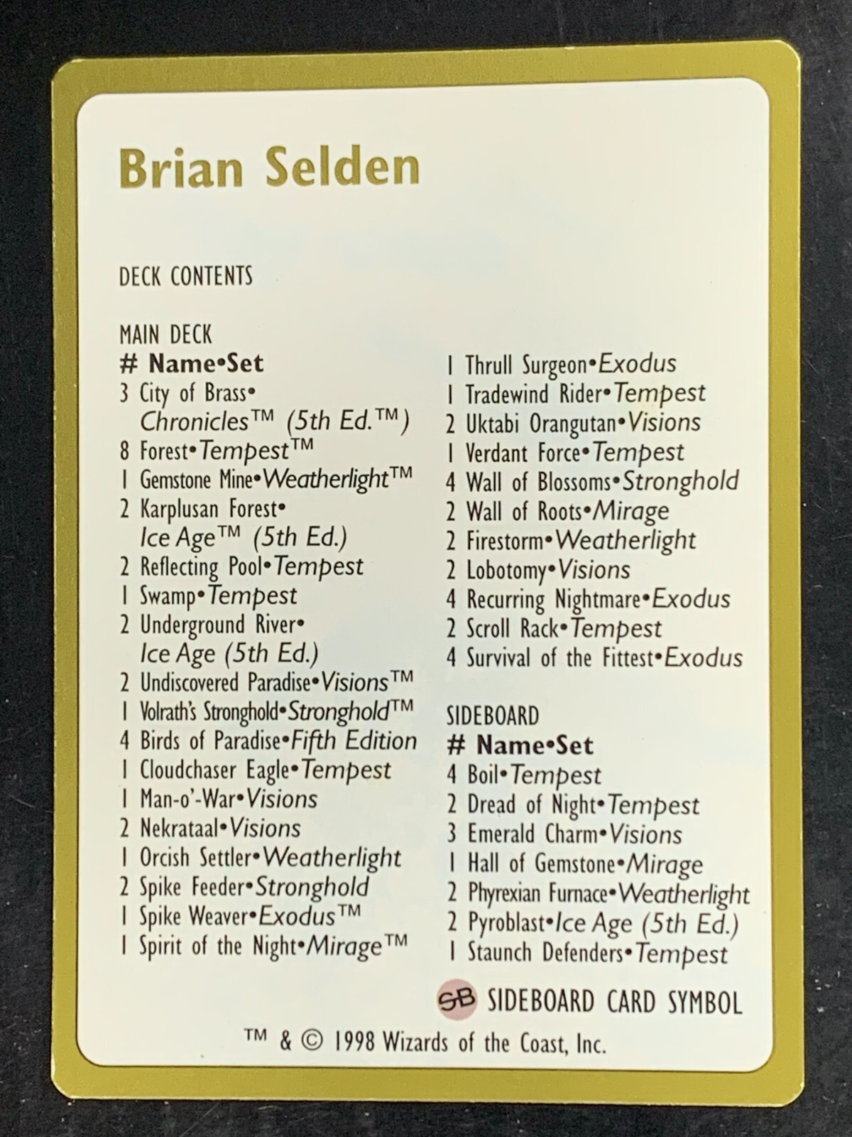 Brian Selden World Championships Seattle August 1998 MTG Brian Selden World Championships Seattle August 1998 MTG