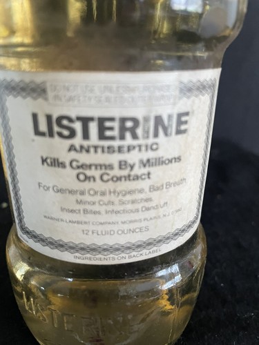 Vintage Listerine Antisepticn Clear Glass Medicine Bottle Embossed Letters Full