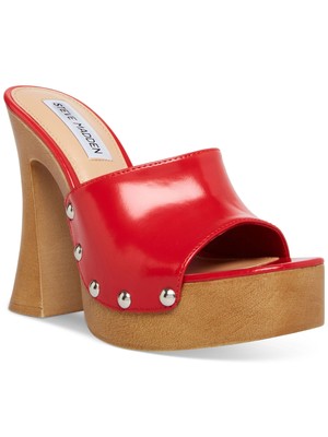 

STEVE MADDEN Женские красные женские босоножки на платформе 1-1/2 дюйма на широком открытом кожаном каблуке, 9,5 м, Красный, LATI02S1