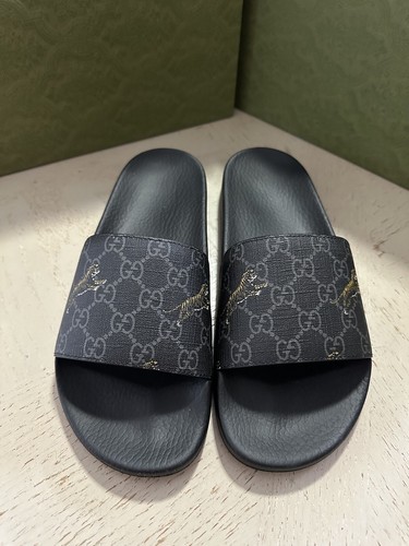 Pre-owned Gucci Men Cancas Gg Supreme Tigers Print Sandal Black 7 Us/6 Uk 407345