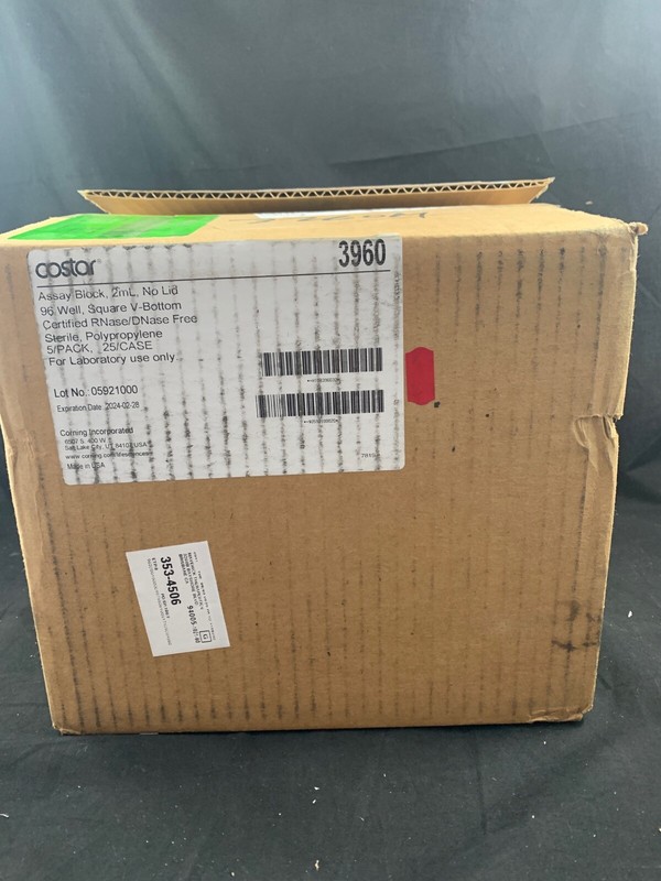 CORNING COSTAR 2mL Square Assay Block 96-Well Sterile V-Bottom No Lid 25/Case  