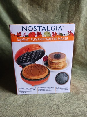Mini Pumpkin Waffle Maker Nostalgia MyMini Non-stick Easy Wipe Clean Orange New