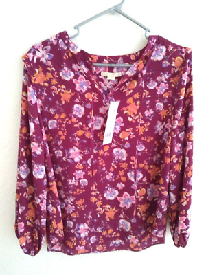 Cooper & Ella women's Blouse size M color Floral purple long sleeve