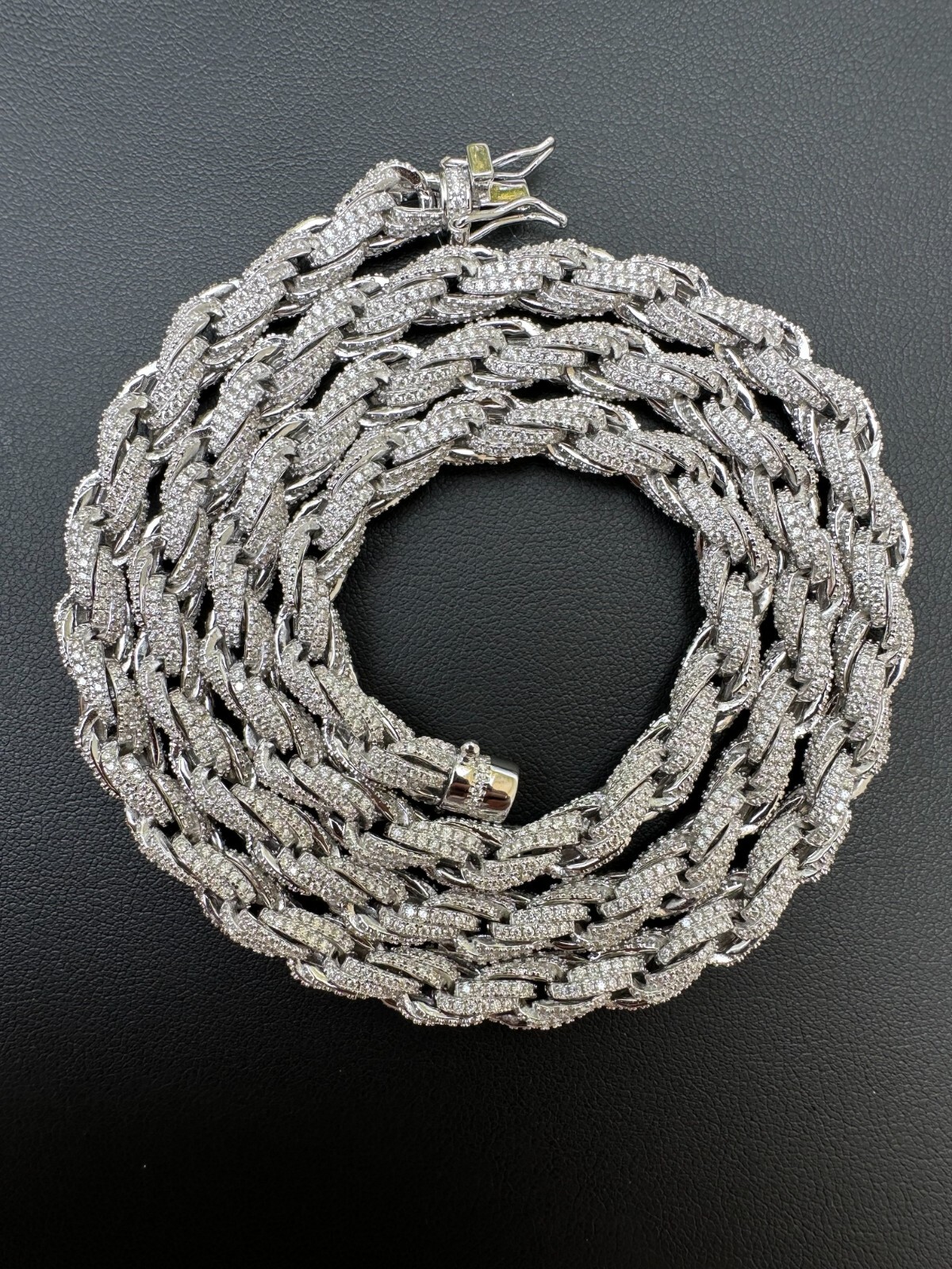 Pre-owned Harlembling Moissanite Iced 7.5mm Rope Chain Necklace Real 925 Silver Men's Hip Hop 16-28" In White/colorless