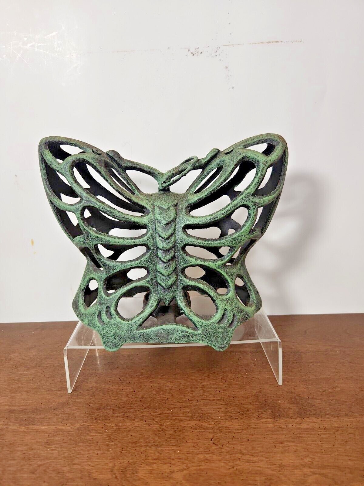 GREEN CAST IRON HANGING BUTTERFLY CANDLEHOLDER