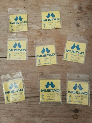 Vintage Mustad Gold spade end hooks size 12
