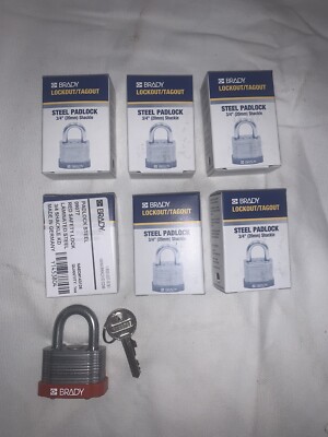 Brady 118935 6 pack Key Retaining Steel Red Keyed Differently Safety Padlocks