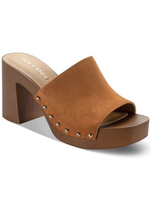 Женские шлепанцы на каблуке без шнуровки SUN STONE коричневого цвета с острым носком на блочном каблуке 7,5