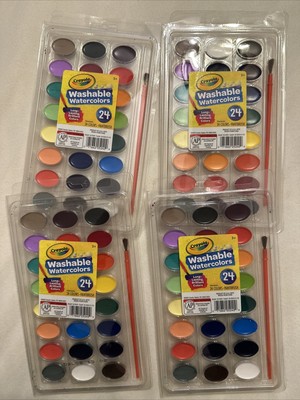Lot Of 4 - Crayola 24 Ct Washable Watercolors Easy to Clean Up Paint brush Kit