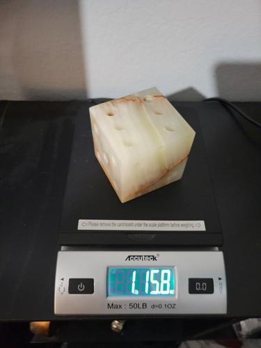 Vintage Carved Onyx Agate Stone Dice Die Pen Pencil Holder Desk Paperweight