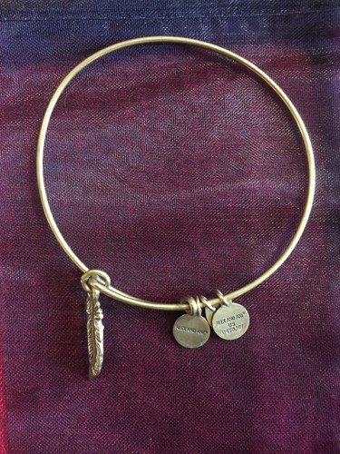 Alex and Ani Feather Rafaelian Gold Finish Charm Bangle Bracelet Crystal