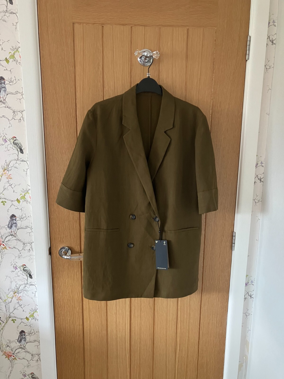 BNWT Massimo Dutti Khaki Green Short Sleeve Linen Blend