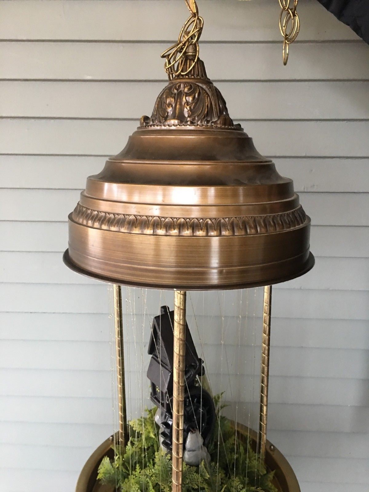 Vintage Oil Drip Rain Hanging Lamp with Mill & Water Wheel 34” Tall