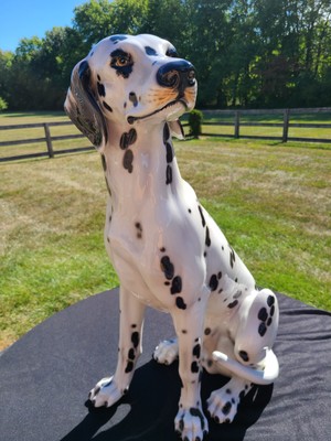 Dog Statue Dalmatian Large Glazed 30'' Ceramic Sculpture Made In Italy