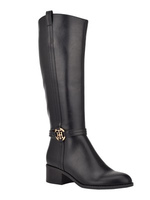 

TOMMY HILFIGER Женские сапоги для верховой езды с черным орнаментом Diwan Almond Toe Block Heel, Черный, TWDIWAN2