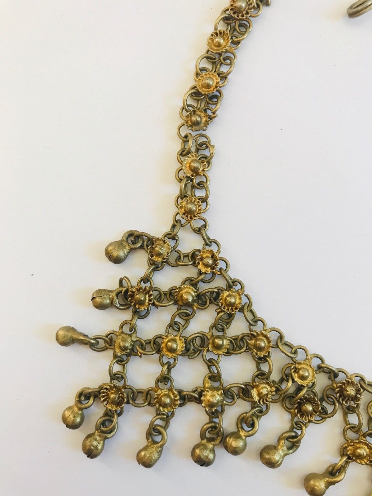 Vintage Gypsy Tribal Belly Dancing Gold Tn Brass Chainmail Collar Bells Necklace