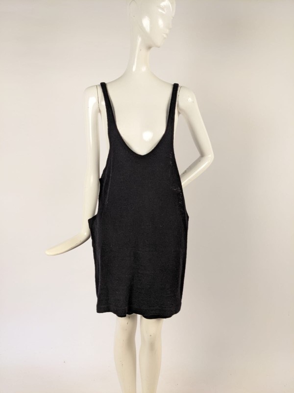 LARGE SIZE 1920’S MEN’S BLACK WOOL BATHING SUIT W STRAP SIDES & REAR