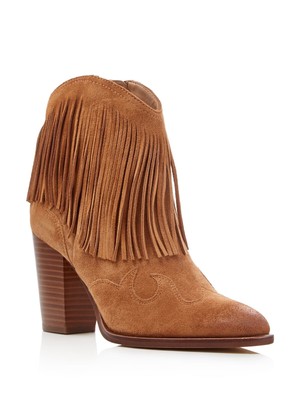 

SAM EDELMAN Женские коричневые кожаные ботильоны Benjie цвета верблюжьего цвета в стиле вестерн с бахромой, размер 7 м, Коричневый, E4897L2