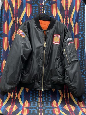 Rothco Coat Mens 2XL Black Orange Flyers Man Intermediate Bomber Jacket MA-1