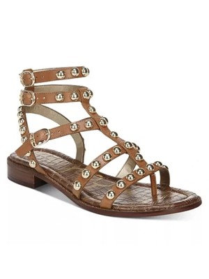 

SAM EDELMAN Женские коричневые кожаные гладиаторы Eavan с Т-образным ремешком и круглым носком 8,5, Коричневый, H0310L2