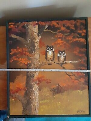 Mae Sibley Vintage for s better look owls , TN Artist original (Best Frames For Canvas Paintings)