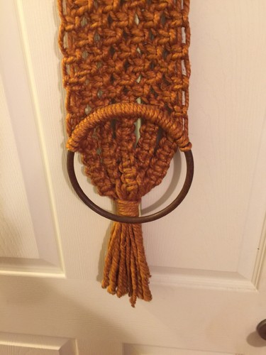 Vintage BoHo Hippie gold orange brown Macrame Hanger with beads