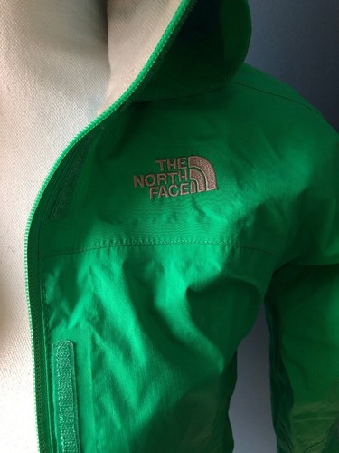 The North Face Girls Hyvent Jacket Coat Windbreaker Hidden Hood Size S 7/8 Green