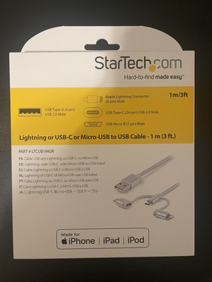 StarTech 1m (3ft) USB Multi-Charger Cable - Lightning, USB-C, Micro-B
