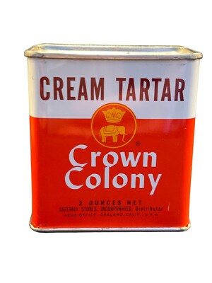 Crown Colony Brand 1960s Cream of Tarter Powder 1.5oz Spice Tin