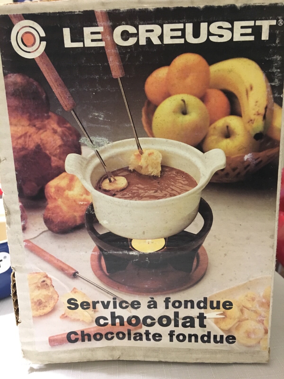 Vintage Le Creuset Blue Fondue Set Chocolate Pot #14 Enamel Cast Iron France NIB