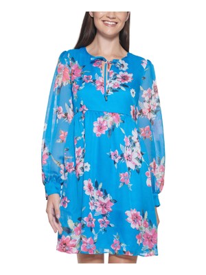 Женское вечернее платье-сорочка KENSIE Womens с голубой подкладкой и манжетами на рукавах выше колена 2