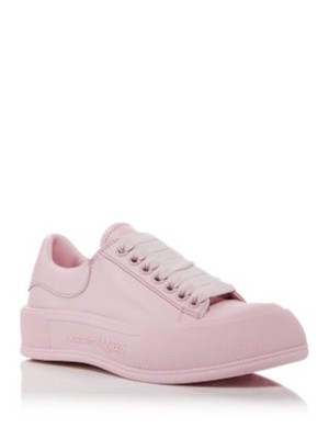 Женские кожаные кроссовки на платформе ALEXANDER MCQUEEN с розовым ушком и открытым носком на платформе 36