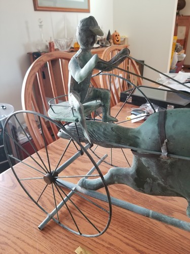ANTIQUE  COPPER WEATHERVANE HORSE AND DRIVER