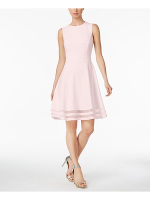 

CALVIN KLEIN Womens Pink Illusion Trim Lined без рукавов с расклешенным платьем, Розовый