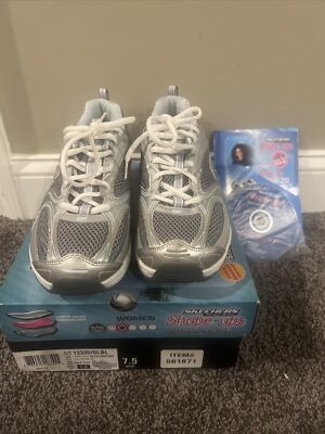 Skechers Shape-Ups Women's Size 7.5 12320 Toning Walking Shoes Silver/Blue