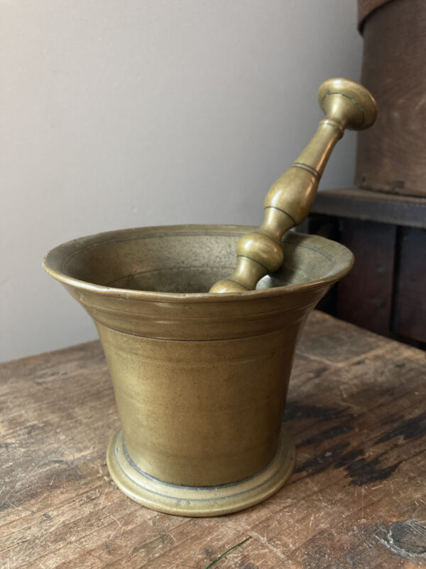 Antique 19th C Bronze Brass Mortar and Pestle Apothecary Chemist Use Nice Patina
