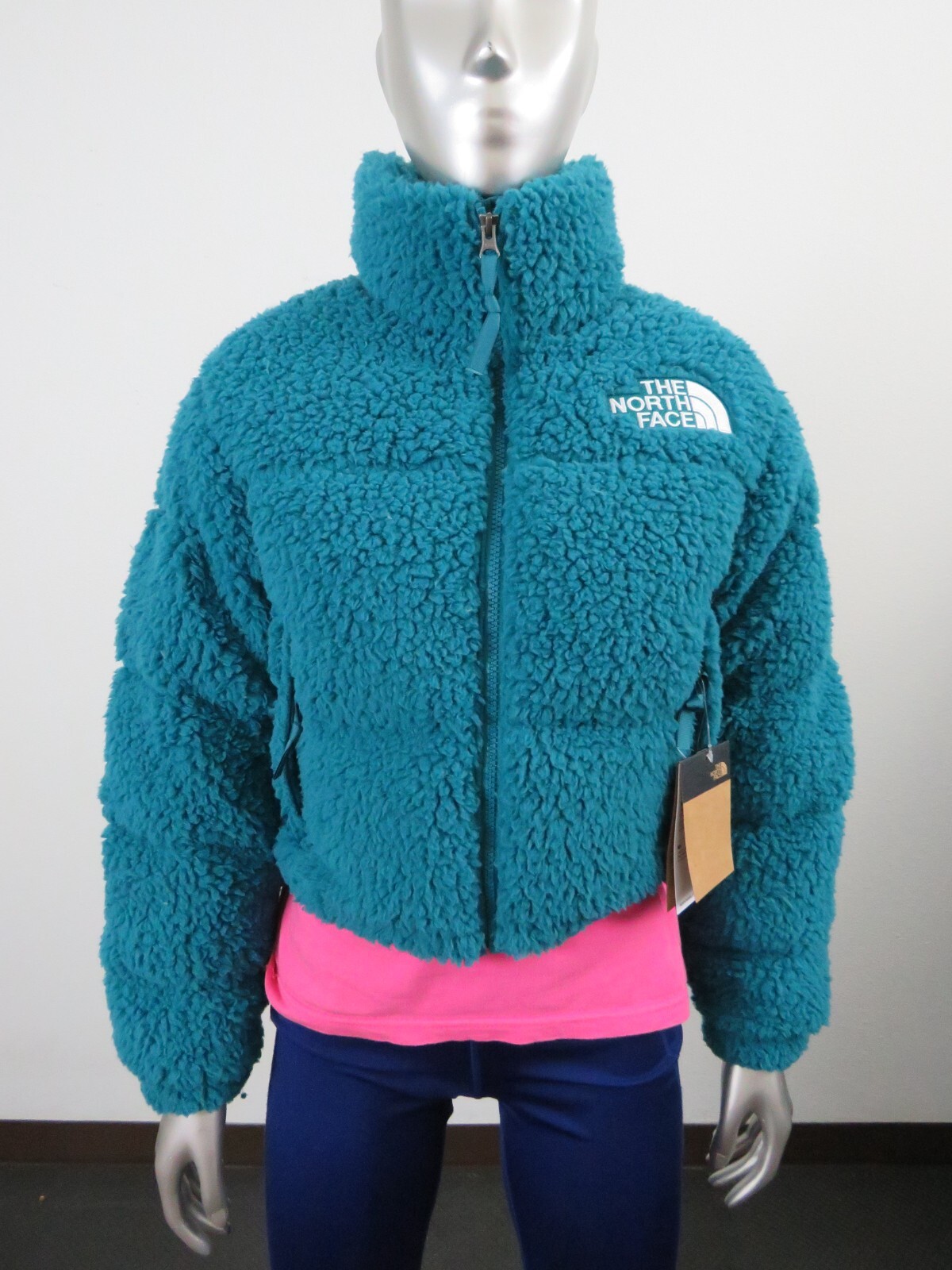 Pre-owned The North Face Womens  High Pile Sherpa Nuptse Short Crop 700-down Jacket Blue
