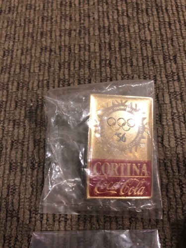 Lot Of 2 Coca-Cola 1980 Lake Placid & 1956 Cortina Olympic Pins Vintage