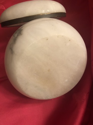 Vintage White Alabaster Round Jewelry or Trinket Box