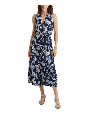 

RALPH LAUREN Женское темно-синее платье миди без рукавов с цветочным принтом и расклешенным воротом, Navy