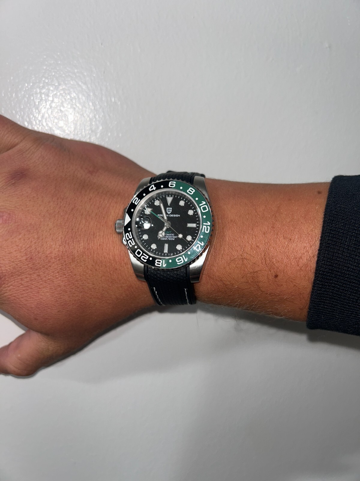 20mm BLACK “sailcloth pattern” rubber GREEN/WHITE stitch Omega GMT