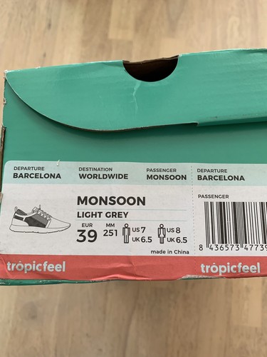 Tropicfeel Monsoon Shoes Light Grey, size 39 EUR (US Men 7, US Women 8)