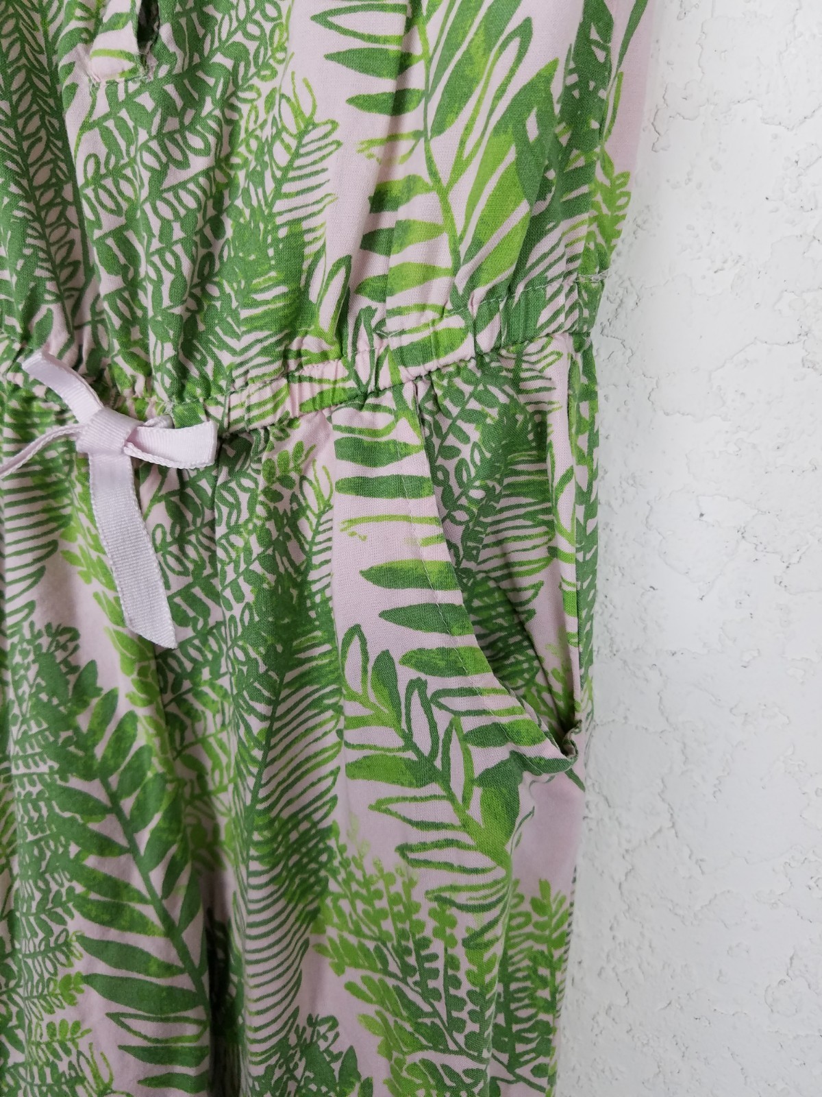 Cherokee GIRL romper size S leaves short sleeves green pockets belt buttons