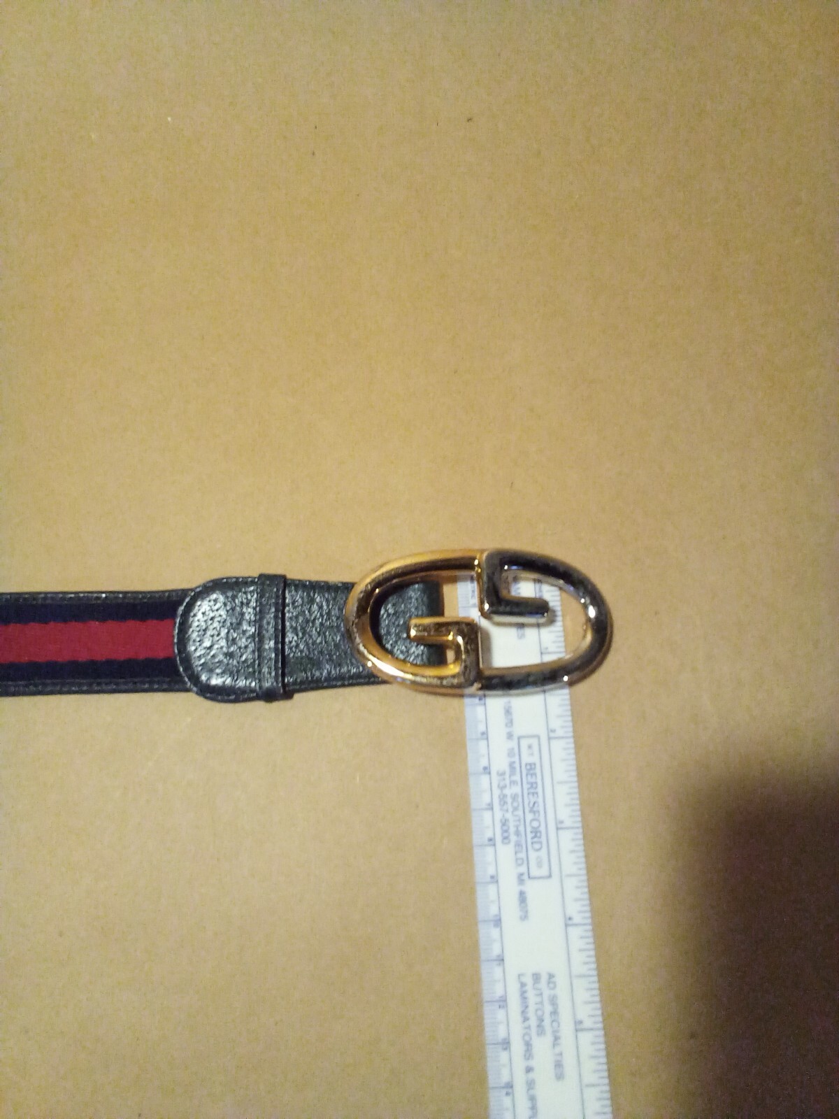 GUCCI GGロゴ ベルト ネイビー レッド GUCCI GG LOGO BUCKLE Authentic Leather Fabric Belt Navy Blue