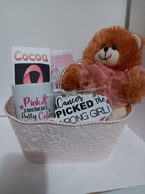 gift basket breast cancer awareness think pink ribbon tumbler magnet teddy bear